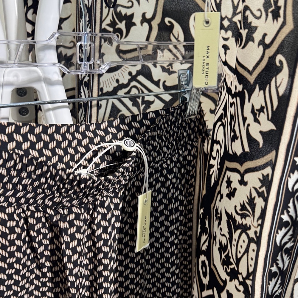 NWT Max Studio Cream/Black/Tan Medallion 2 piece set Wide-Leg Pants and Kimono - Picture 9 of 13